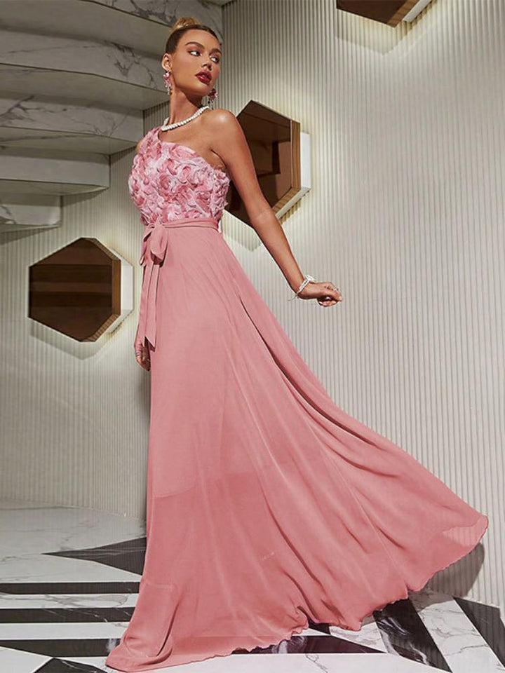 One-Shoulder Chiffon Evening Gown