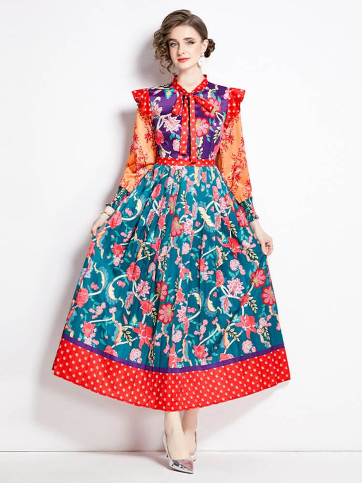 Floral Lace-Up Maxi Dress