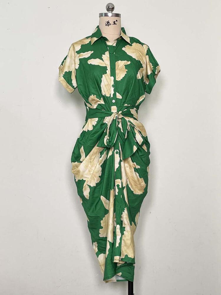 Women's Printed Slim-Fit Single-Breasted Dress