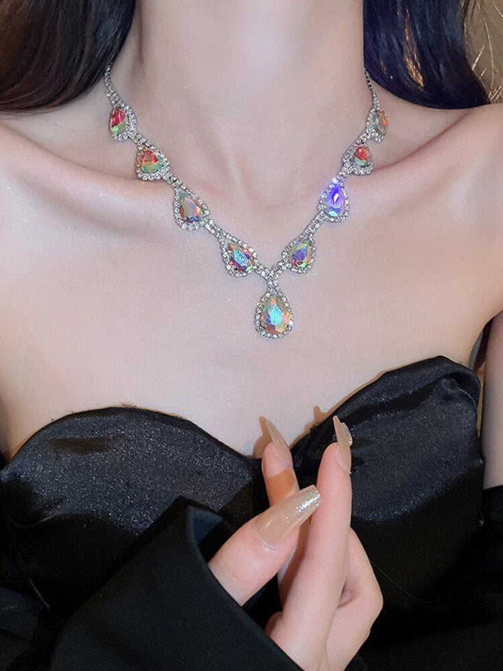 Diamond-encrusted Water Drop Necklace Earrings Two-piece Set