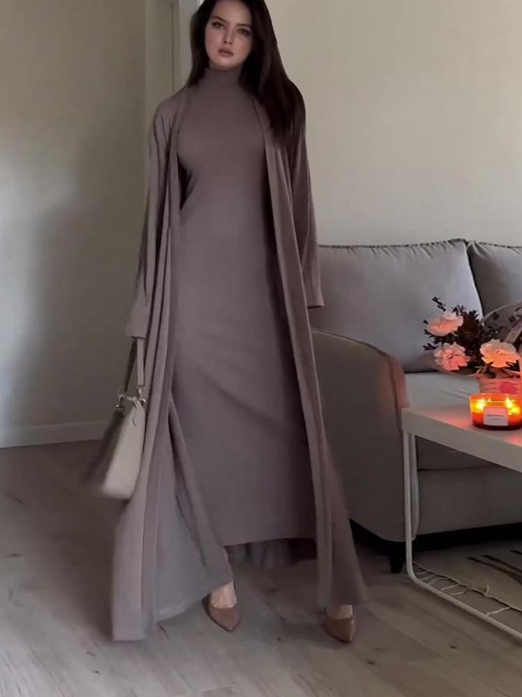 Loose Solid Color Shawl Dress