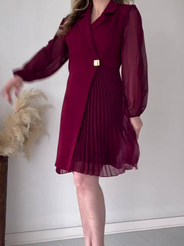 Solid Color Pleated Mini Dress