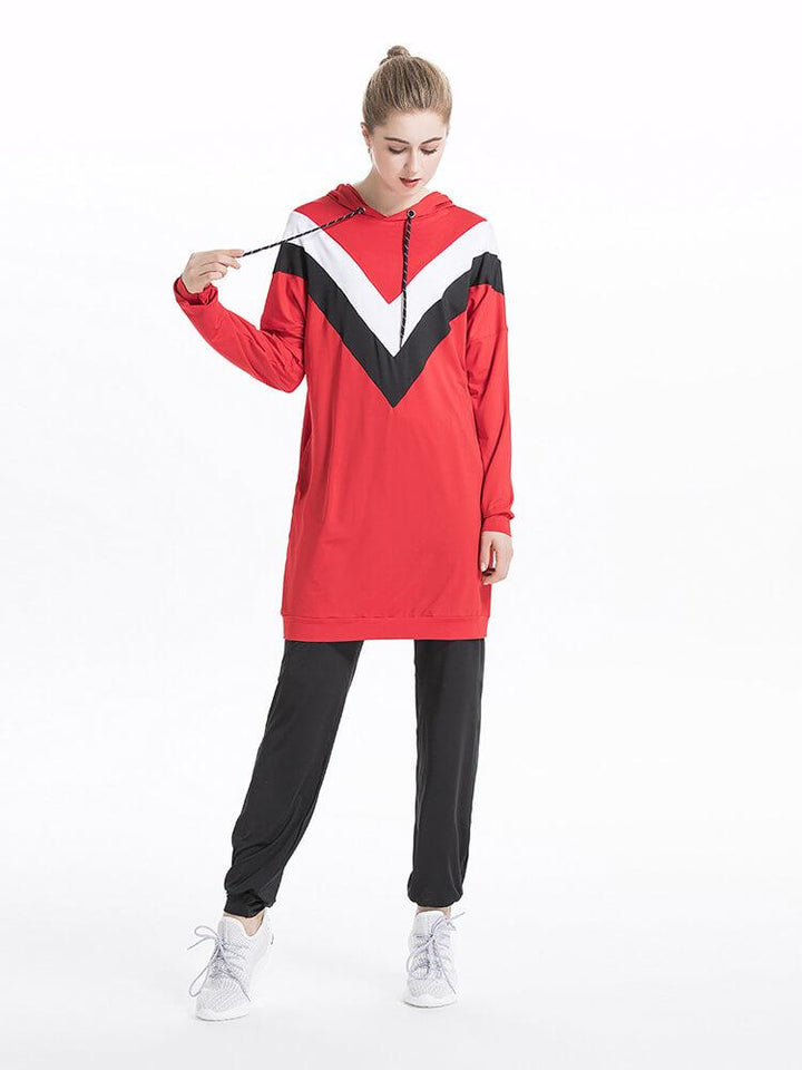 Casual Color-block Hooded Sports Sweat Set