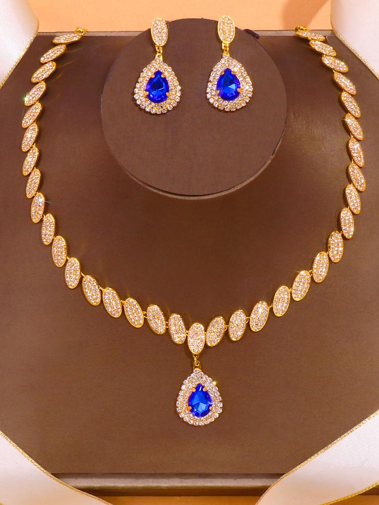 Water Drop Necklace Earrings Two Piece Set