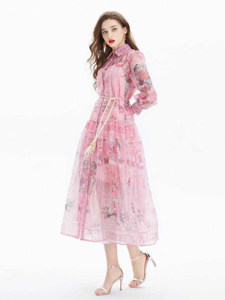 Ethnic-style Retro Printed Tight Waist Dress