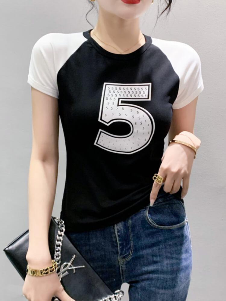 Women's Round Neck Short-sleeved Casual T-shirt Top