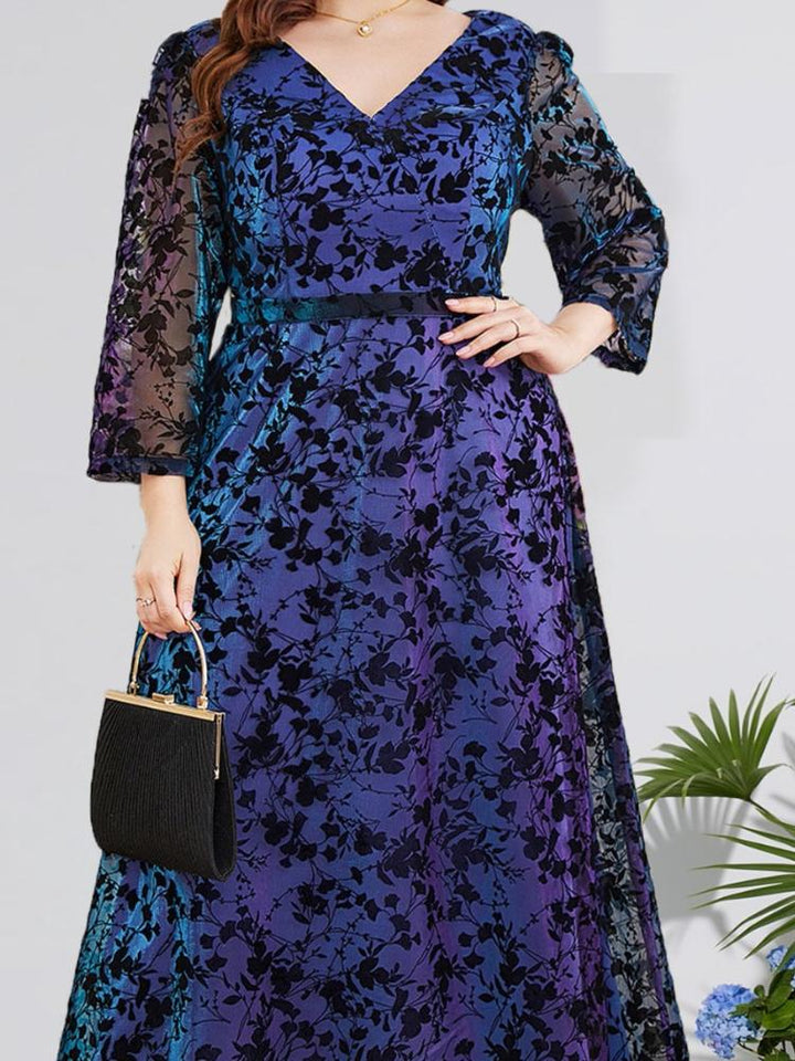 V-Neck Lace Plus Size Evening Dress