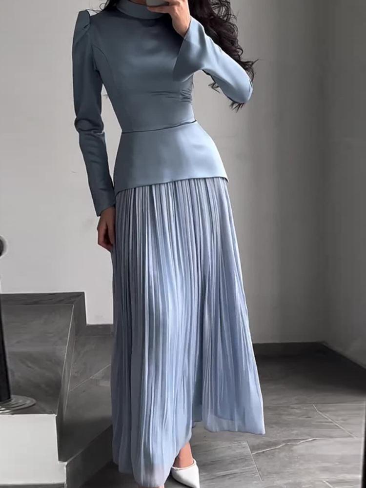 Solid Color Slim Long-Sleeve Maxi Dress