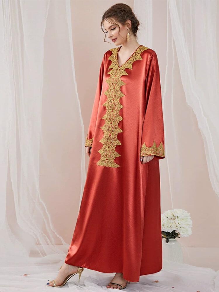 Women's Embroidered Lace Solid Color Jalabiya