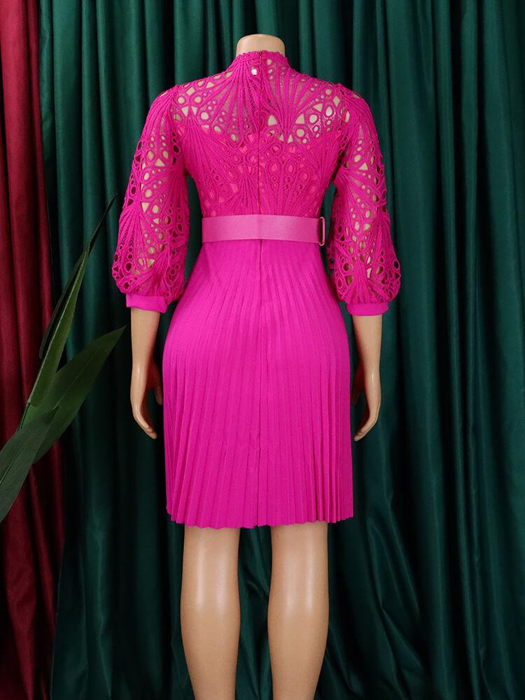 Women's Lace Crochet Cut-Out Pleated Dress