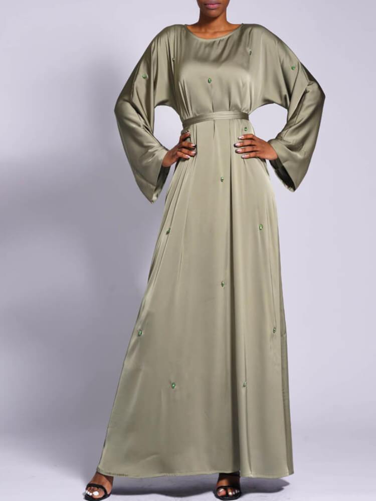 Women's Satin Rhinestone Loose Belt Dress