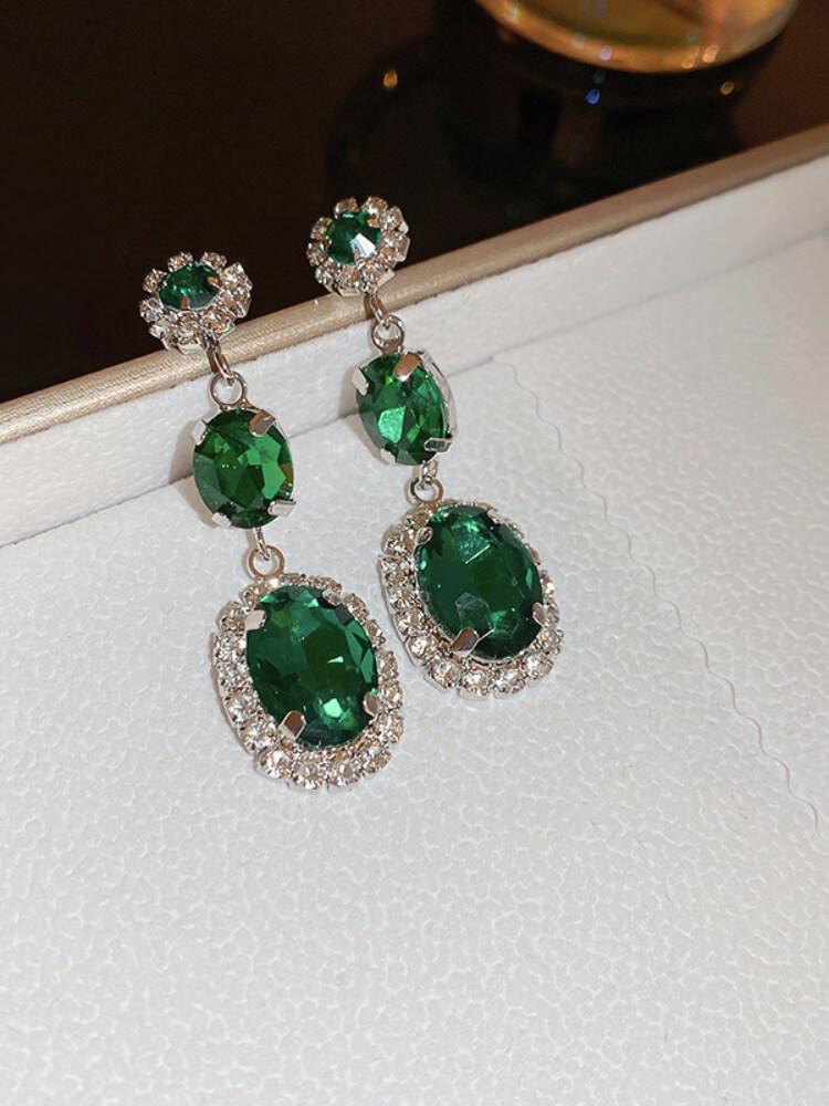 Silver Pin Diamond Necklace Earrings Set