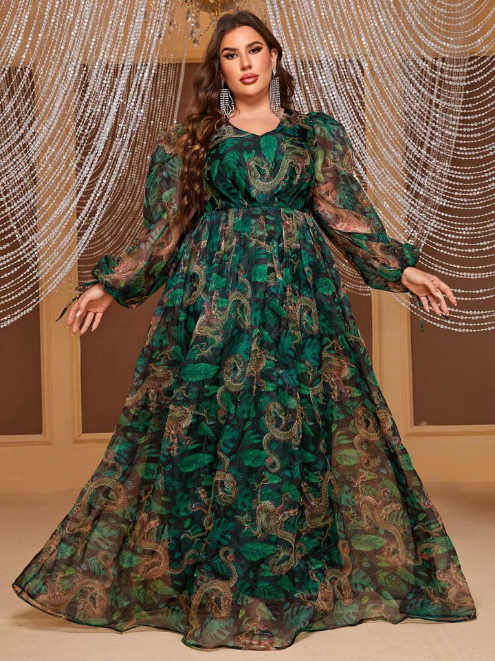 Plus Size Chiffon Elegant Printed Maxi Dress