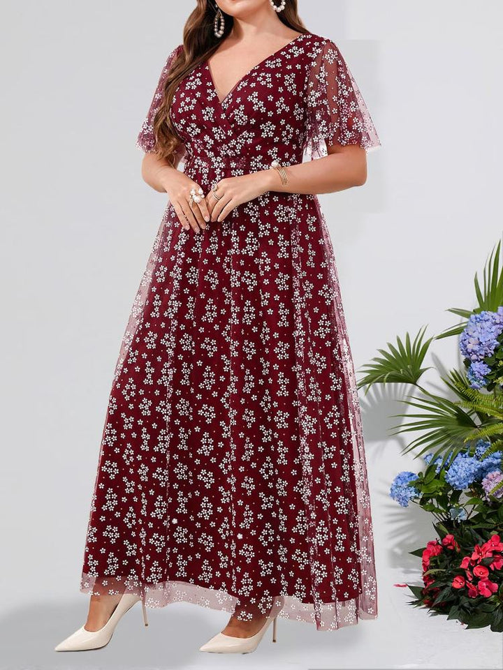 V-Neck Knitted Plum Evening Dress