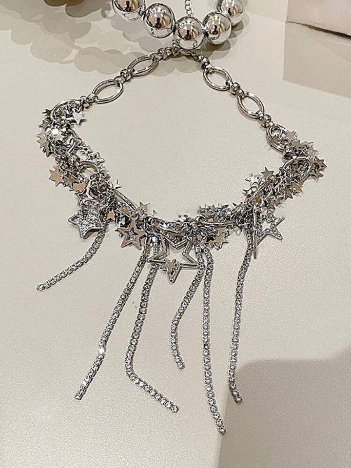 Women's Diamond Star Sequins Pierced Tassel Necklace