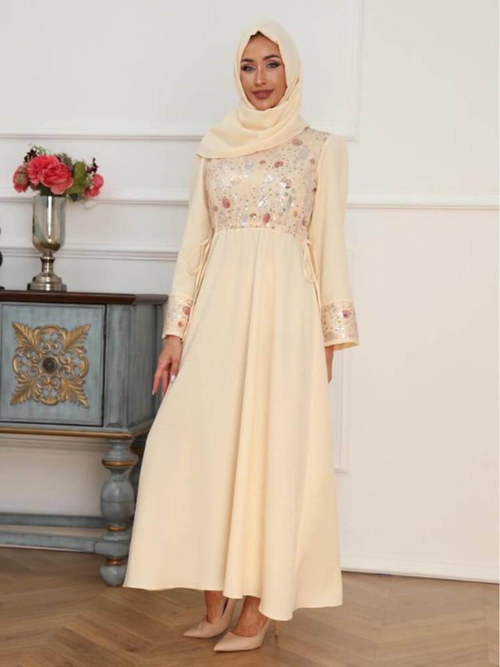 Women's Sequined Embroidered Dress With Headscarf