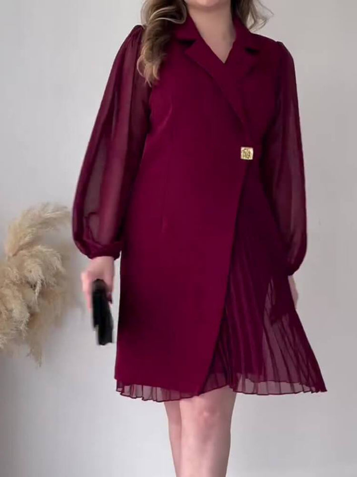 Solid Color Pleated Mini Dress