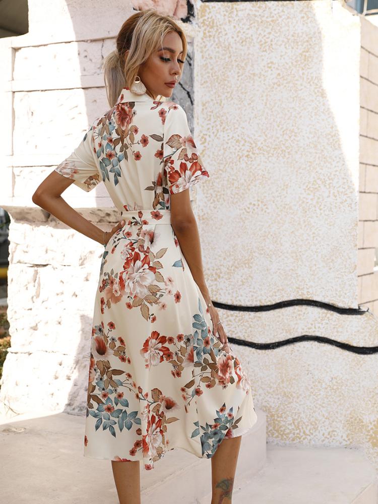 Floral Printed Short-Sleeve Midi Dress