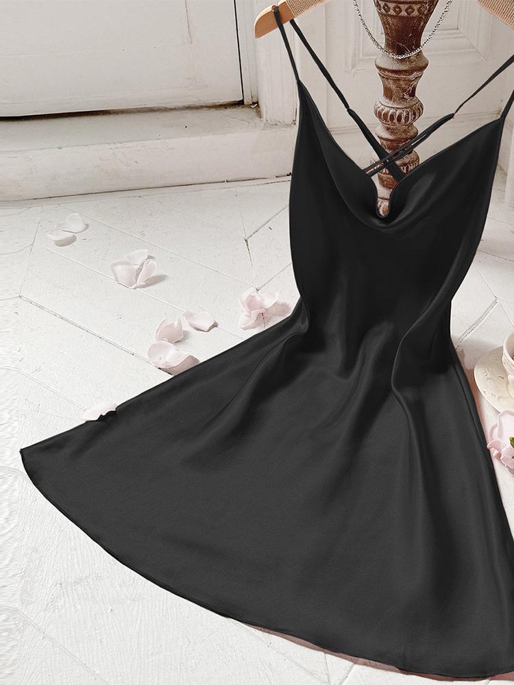 Casual Solid Color Short Halter Nightgown