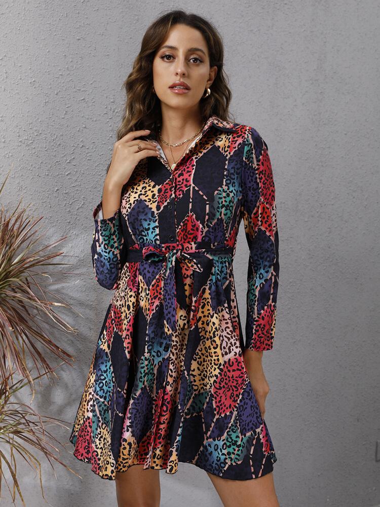 Lace-up Single-breasted Long-sleeve Dress