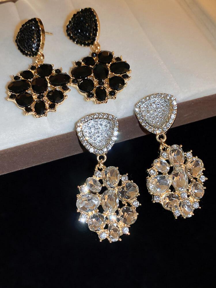 Women's Silver Pin Diamond Crystal Love Earrings