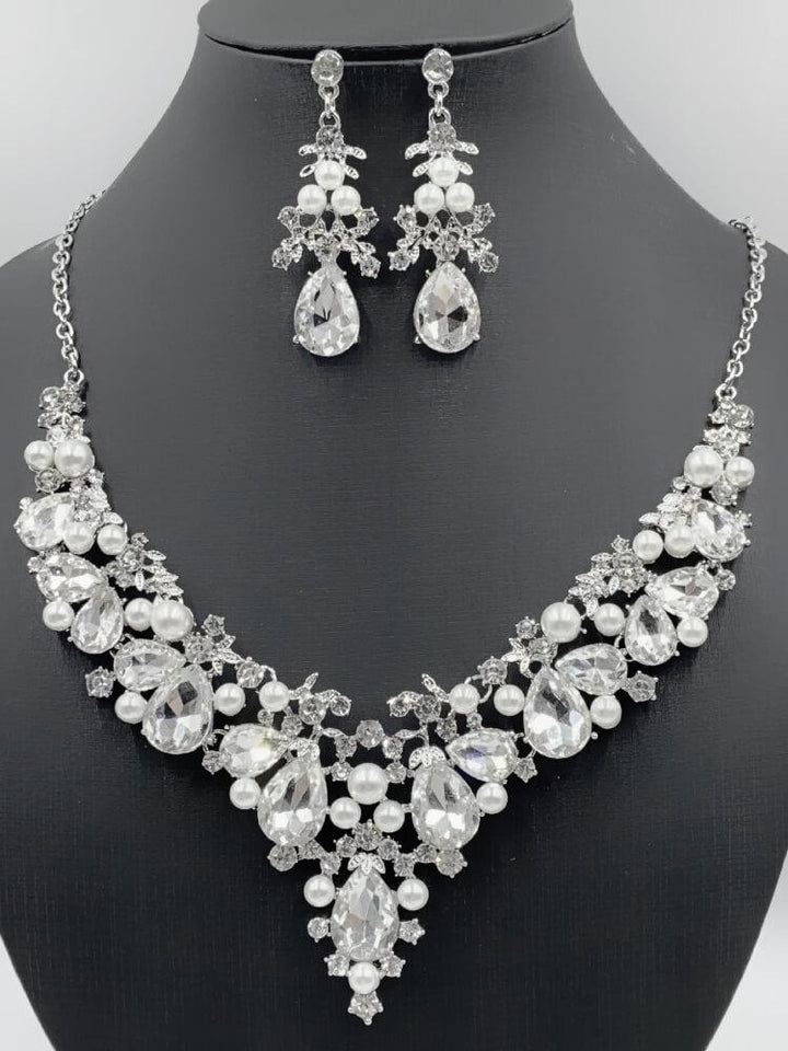 Pearl Necklace Water Drop Earrings Jewelry Set