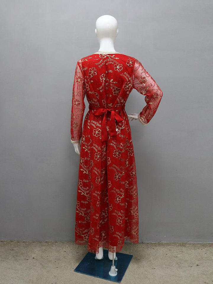 Sequin Ribbon Robe Abaya Set