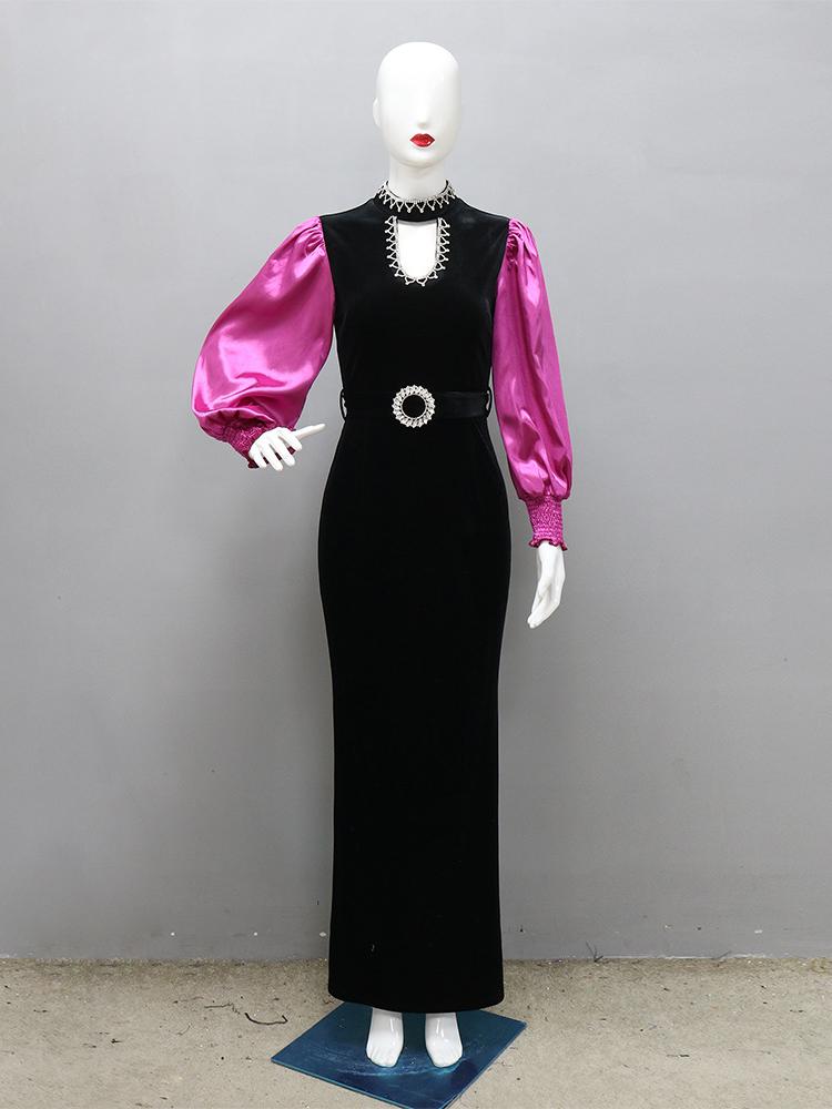 Contrast Slim-Fit Zip Silk Caftan Evening Dress