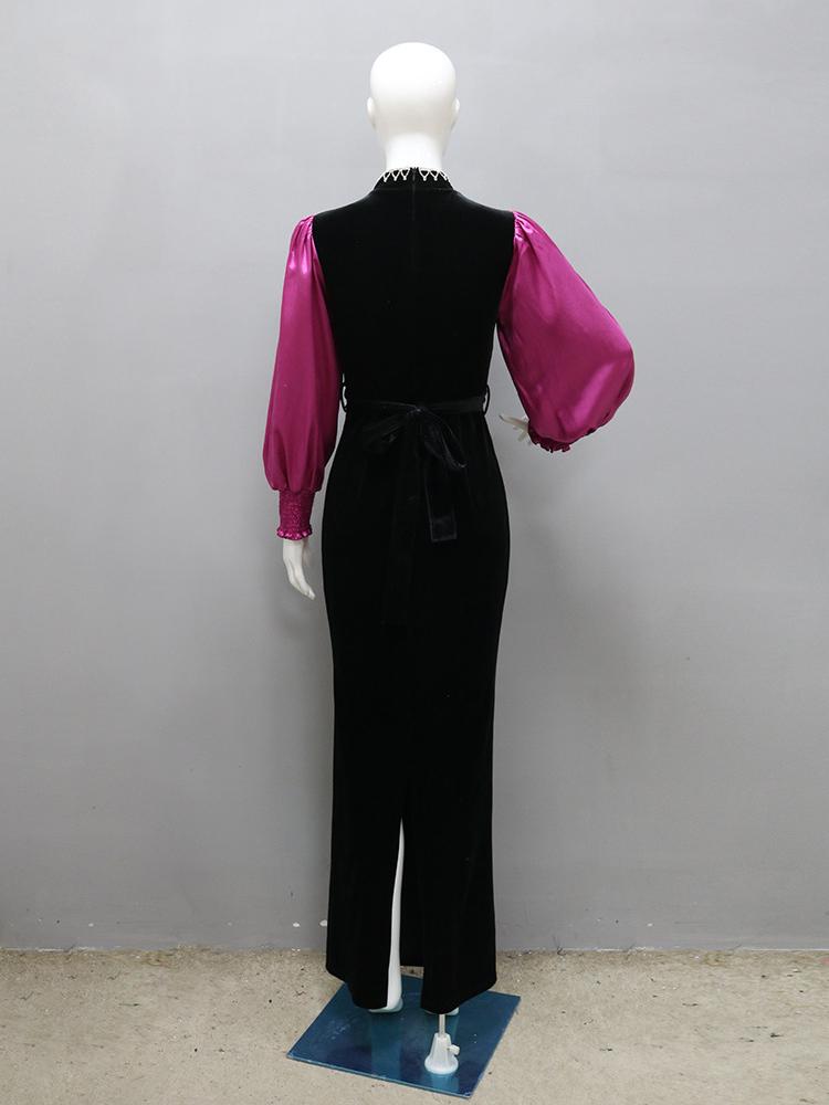 Contrast Slim-Fit Zip Silk Caftan Evening Dress