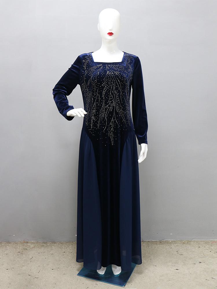 Velvet Chiffon Stitching Raffer Evening Dress Kaftan Dress