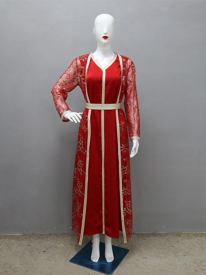 Sequin Ribbon Robe Abaya Set