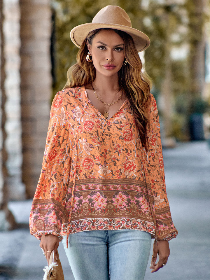 Women's Printed V-Neck Loose Top