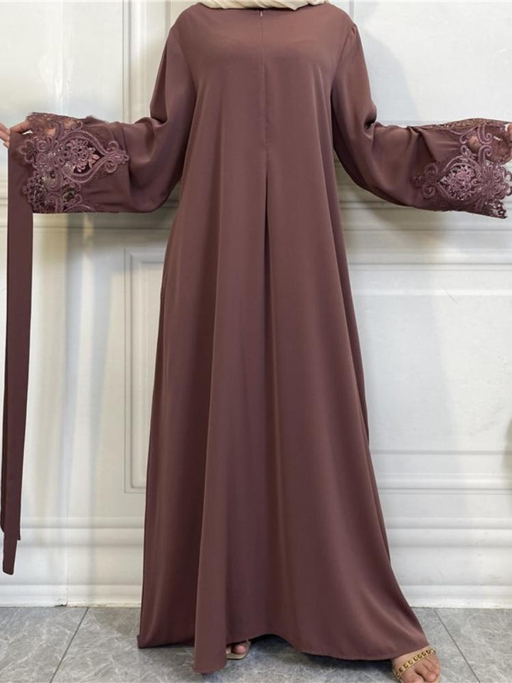 Solid Color Lace-Up Dress(Without Hijab)
