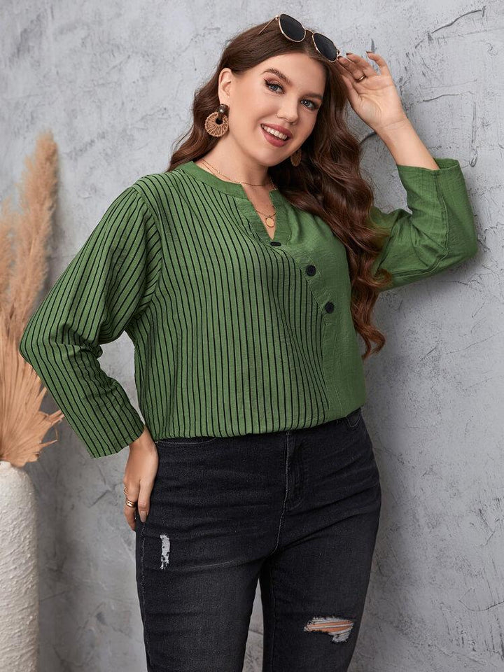 Crewneck Solid Striped Long Sleeve Top