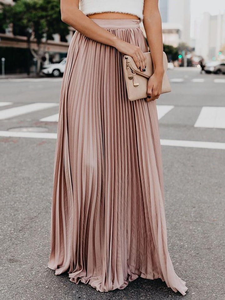 Pleated Solid Color Large Skirt
