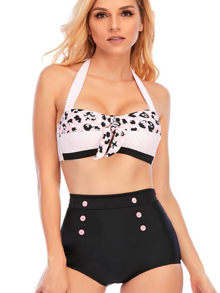 Split Female Button Design Strap Swimsuit