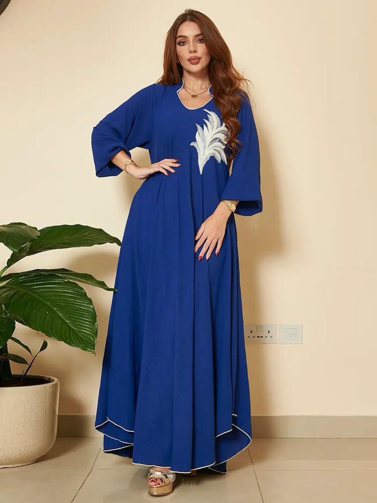 Women's  Long Sleeve Applique Jalabiya Dress