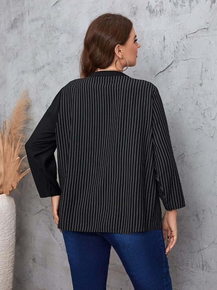 Crewneck Solid Striped Long Sleeve Top