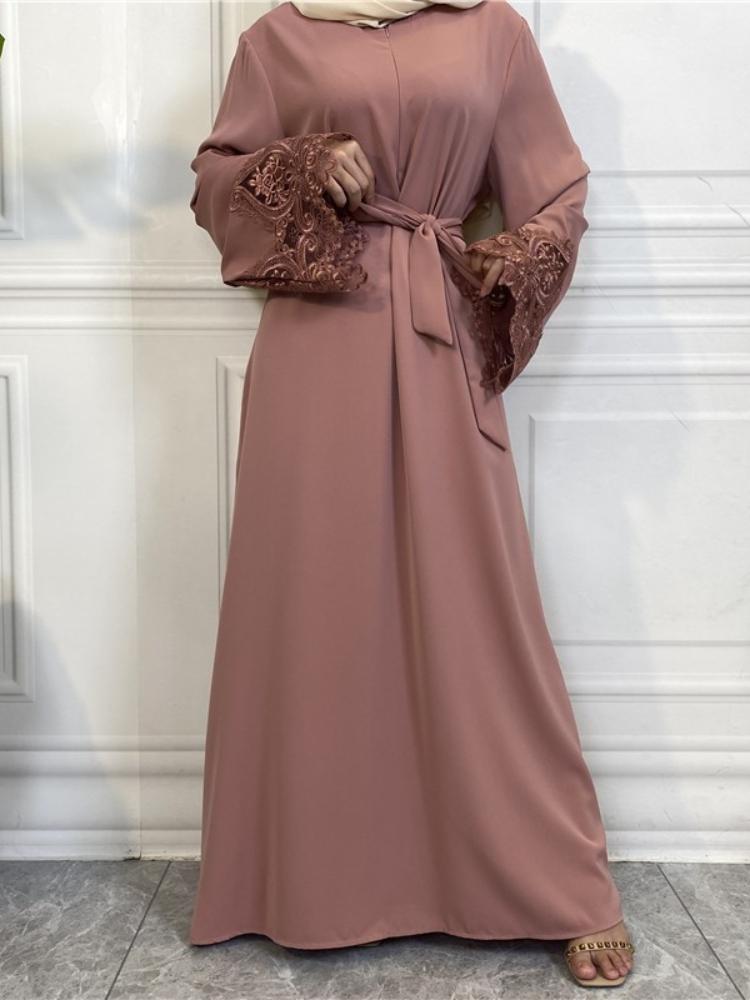 Solid Color Lace-Up Dress(Without Hijab)