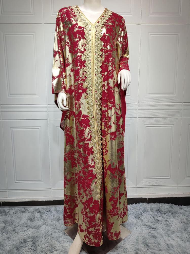 V-Neck Chiffon Gilded Flared Gown Dress (Included Belt)