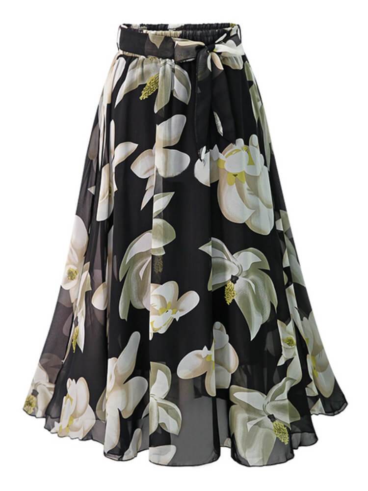 Floral Large Hem Chiffon A-line Skirt