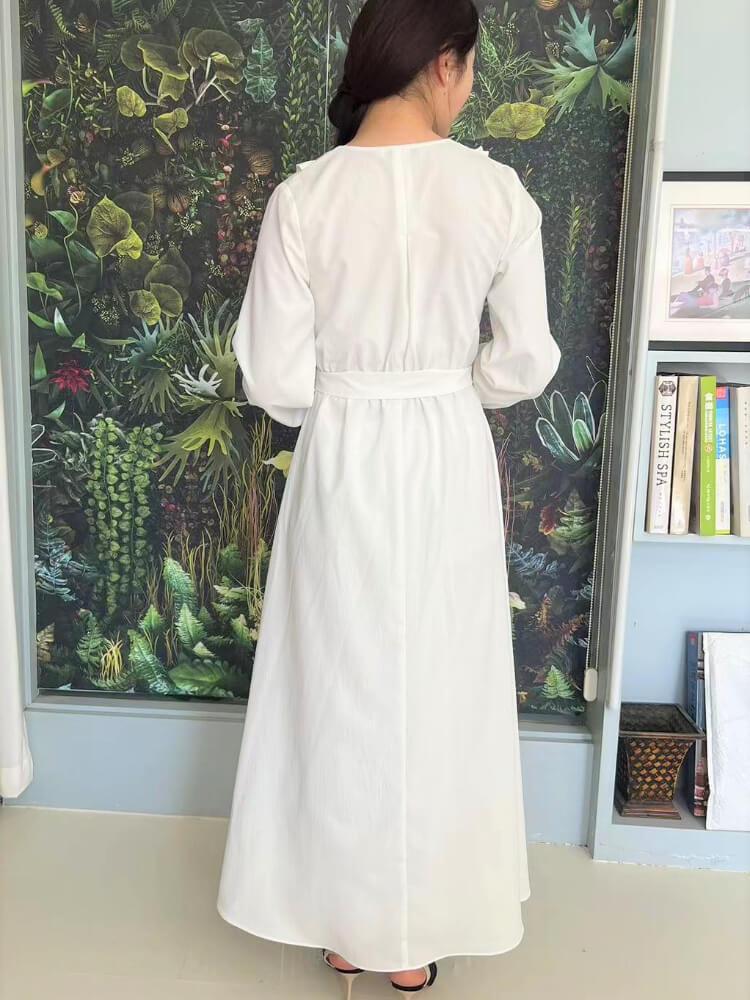 V-Neck Long-Sleeve Embroidered Dress