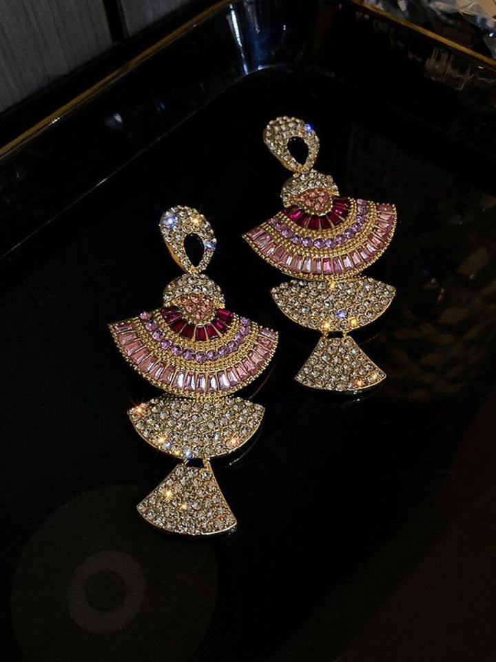 925 Silver Needle Diamond Inlaid Fan-shaped Earrings
