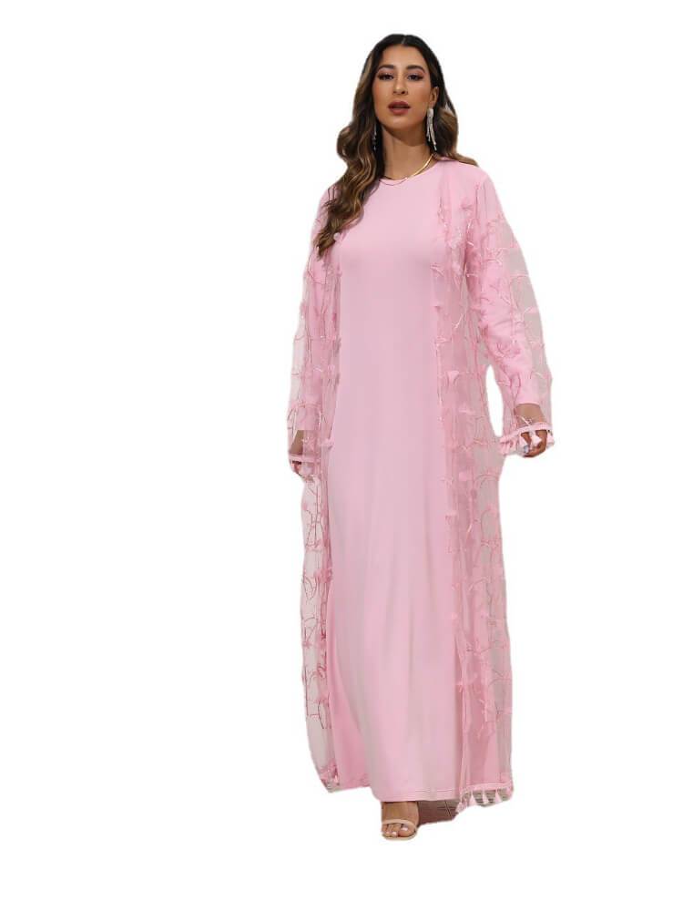Solid Color Embroidered Muslim Two Piece Set