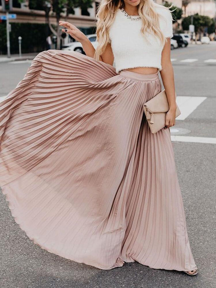 Pleated Solid Color Large Skirt