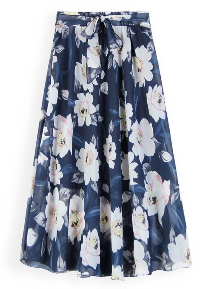 Floral Large Hem Chiffon A-line Skirt