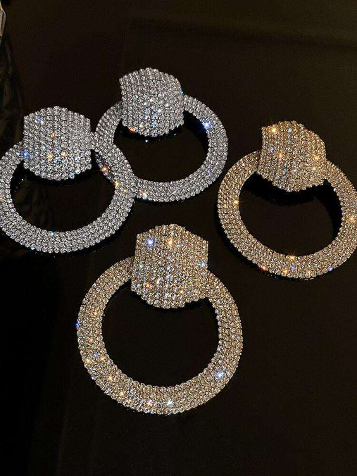 925 Silver Needle Diamond Ring Earrings