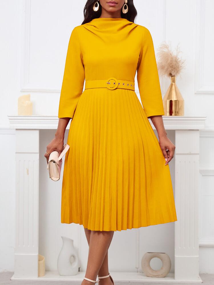 Women's Pleated Solid Color Dress