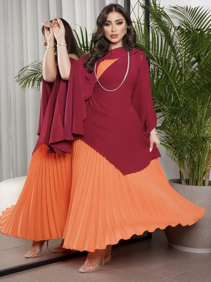 Patchwork Color Shawl Dress Two-Piece Dress Set