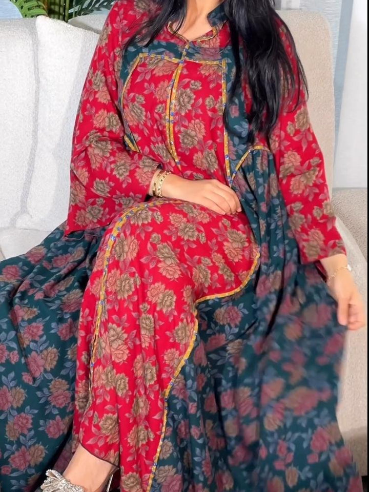 Colorblock Floral Jalabiya Dress
